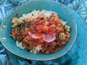 Chicken paprikash with couscous at Yes It Is Vegan II - Liszt Ferenc Tér in Budapest