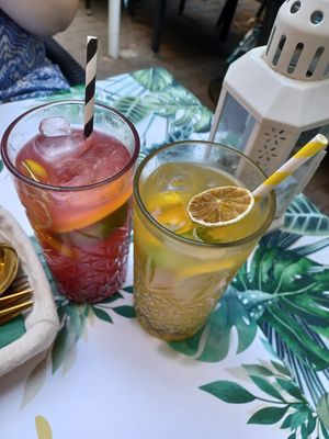 Passion fruit and raspberry lemonades at Yes It Is Vegan II - Liszt Ferenc Tér in Budapest