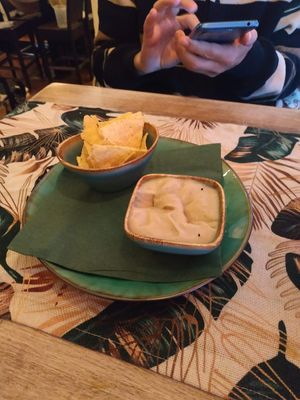 Cips and an eggplant dip at Yes It Is Vegan II - Liszt Ferenc Tér in Budapest