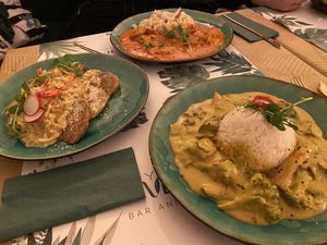 “Chicken” goulash, hunter style seitan and curry  at Yes It Is Vegan II - Liszt Ferenc Tér in Budapest