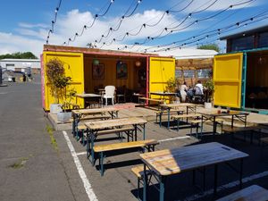 Cool outside seating at Cake Stories - Hoults Yard in Newcastle Upon Tyne