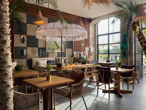 An old bus station converted into a juice bar at Koa Bar in Lisbon