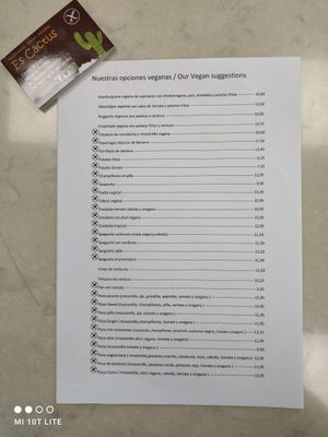 Carta vegana at Es Cactus in Menorca