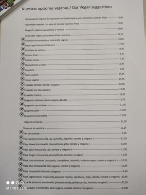 Carta vegana at Es Cactus in Menorca