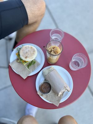 No. 1, Breakfast Burrito & Iced Caramel Oatmilk Latte ☕️   at Daylily Coffee Shop in Portland