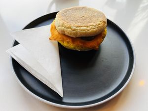 a breakfast sandwich.  at Daylily Coffee Shop in Portland