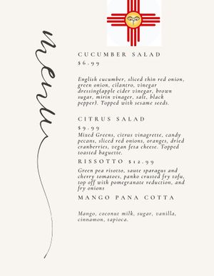 Vegan challenge menu. at Tibet Kitchen in Santa Fe