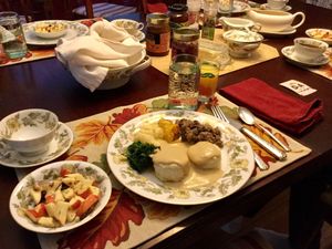 Biscuits & gravy, beans, grits, kale at The Cherokee Rose Inn in Portland