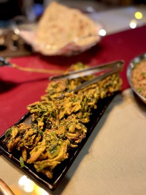 Deep-fried vegetable pakora. Soooo crispy! at Indian Mehak Restaurant & Bar in Yerevan