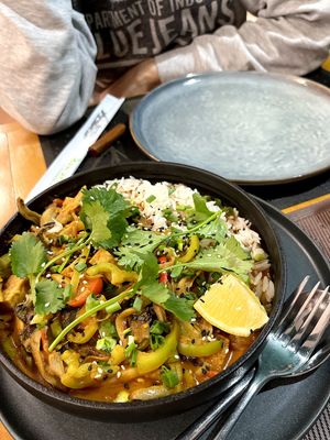 Stewed vegetables with basmati rice. The portion is huge and it's good for two. at Indian Mehak Restaurant & Bar in Yerevan