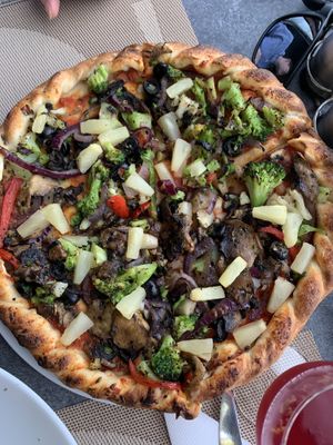 Veggie pizza without cheese & pineapple added   at La Barca in Terceira