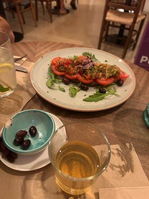 toast with aubergine olives and tomato,  great at Barbaflorida Cafè in Valldemossa