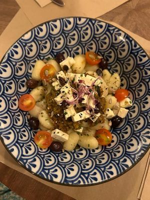 Gnocchi with almonds basil pesto, not vegan at Barbaflorida Cafè in Valldemossa