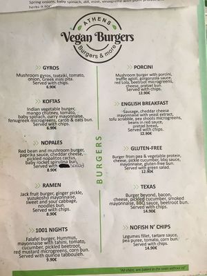 menu at Athens Vegan Burgers in Athens