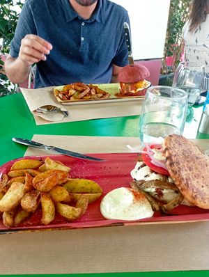 Gyros and Texas burger at Athens Vegan Burgers in Athens