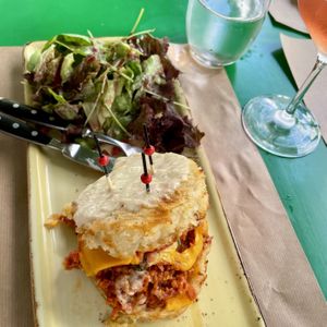 The moussaka burger!  at Athens Vegan Burgers in Athens