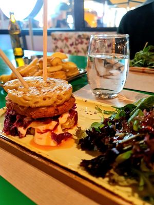 Ramen burger at Athens Vegan Burgers in Athens