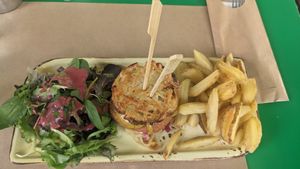 Ramen hamburger at Athens Vegan Burgers in Athens