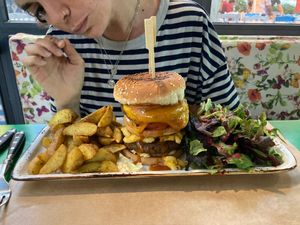 Mac and cheese burger at Athens Vegan Burgers in Athens