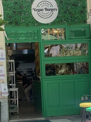 Outside of the cafe  at Athens Vegan Burgers in Athens