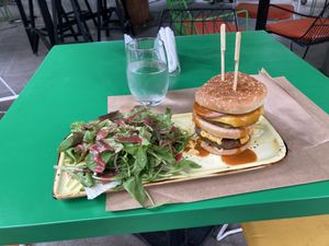 Mac and cheese burger at Athens Vegan Burgers in Athens
