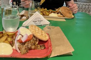 Gyros and microbiotic burger   at Athens Vegan Burgers in Athens