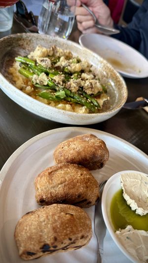 Sourdough and Japanese Potato’s with Asparagus!  at Folke in Vancouver