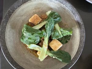 Chickpea Tofu: Khao soi, sunchoke, choy at Folke in Vancouver