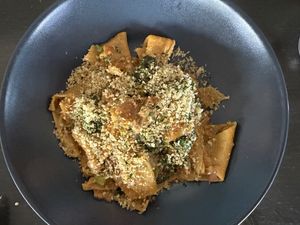 Maltagliati with tomato pesto, rapini, and walnut miso at Folke in Vancouver
