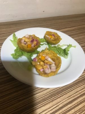 Patacones rellenos at Loving Hut Lince in Lima