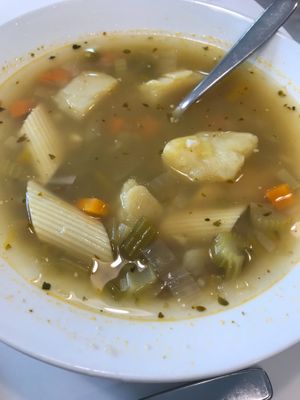 Sopa de lentejas at Loving Hut Lince in Lima