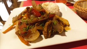 Lomo saltado at Loving Hut Lince in Lima
