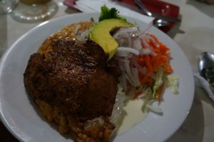 Tacu tacu with steak. at Loving Hut Lince in Lima