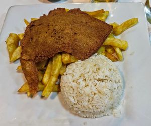 Seitan empanado at Loving Hut Lince in Lima