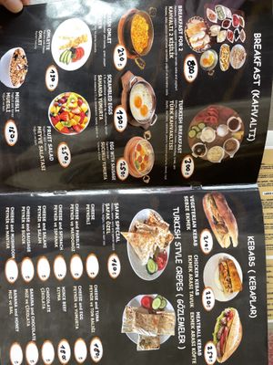Updated menu  at Cafe Şafak in Nevsehir