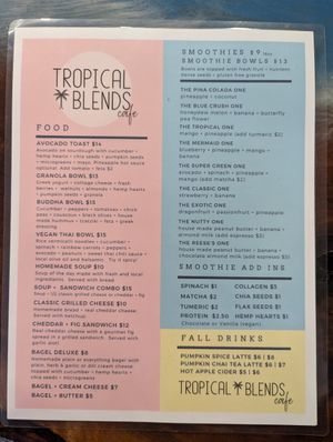 Menu at Tropical Blends in Belleville