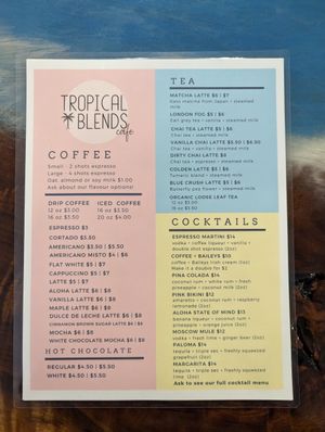 Bevvie menu at Tropical Blends in Belleville