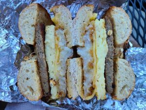 Impossible morning breakfast sandwich at NC Bagel Cafe' & Deli in Morrisville