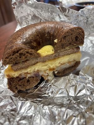 Impossible morning on pumpernickel   at NC Bagel Cafe' & Deli in Morrisville