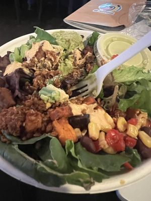Walnut taco meet salad with add on of tofuu  at BARE Blends in Latham