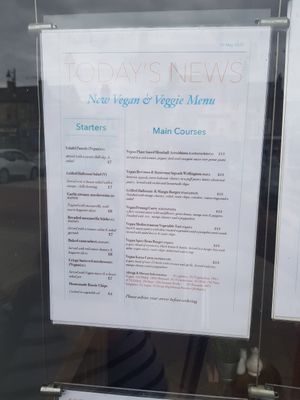 Menu options at Valentines Restaurant in Barnard Castle