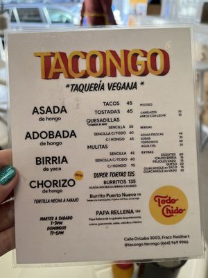 Menú #Veganuary at Tacongo in Tijuana