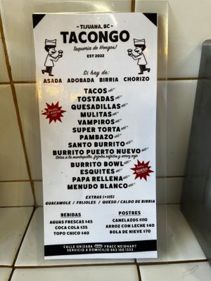 Menu in Spanish   at Tacongo in Tijuana