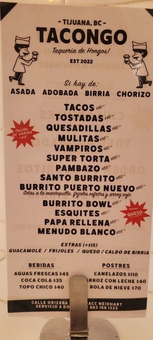 Menu 6/2024 at Tacongo in Tijuana
