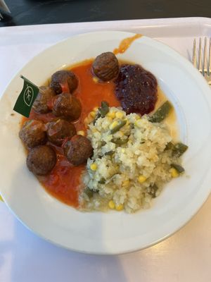 Plant balls (customized to be vegan)  at IKEA Restaurant in Brooklyn