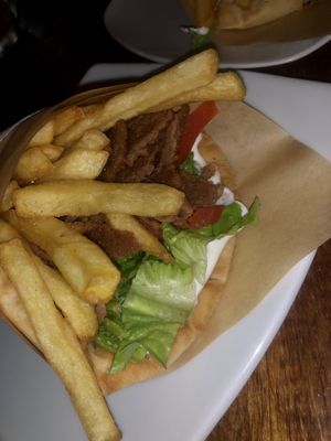 Vegan meatless gyros pitta bread   at Pita Fan in Rhodes