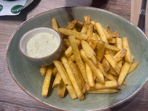 Plain fries with delicious dille sauce   at Mr. Vegan Foodbar in Apeldoorn
