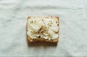 Rice bread open sandwich (grilled onion)  at Komeichi Bakery in Tokyo