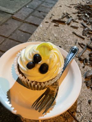 Lemon blueberry cupcake - ignore late night terrible pic  at Old Europe Coffee & Desserts in Greenville