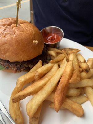 Vegan burger (Black bean and quinoa impossible Patty, arugula, roasted mushrooms and avocado)  at Union Kitchen & Tap in San Diego